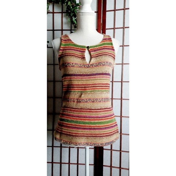 Lauren Ralph Lauren Sleeveless Aztec Inspired Knit Linen-Blend Top - Earthtones - Picture 15 of 15